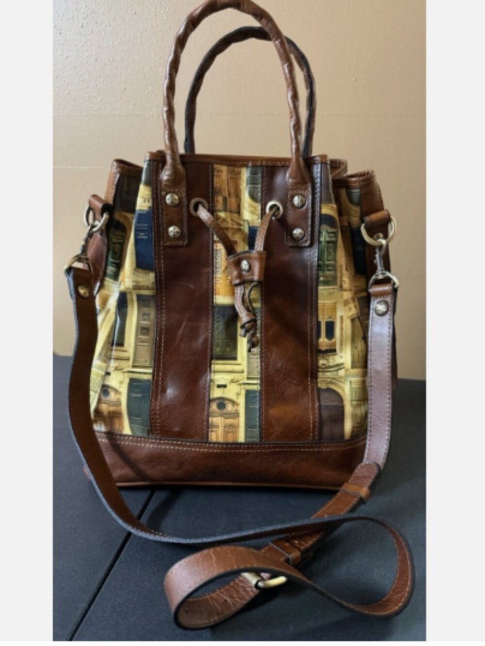 Patricia Nash Giazza Large Top Handle Leather Drawstring Bag-Full Color A621299